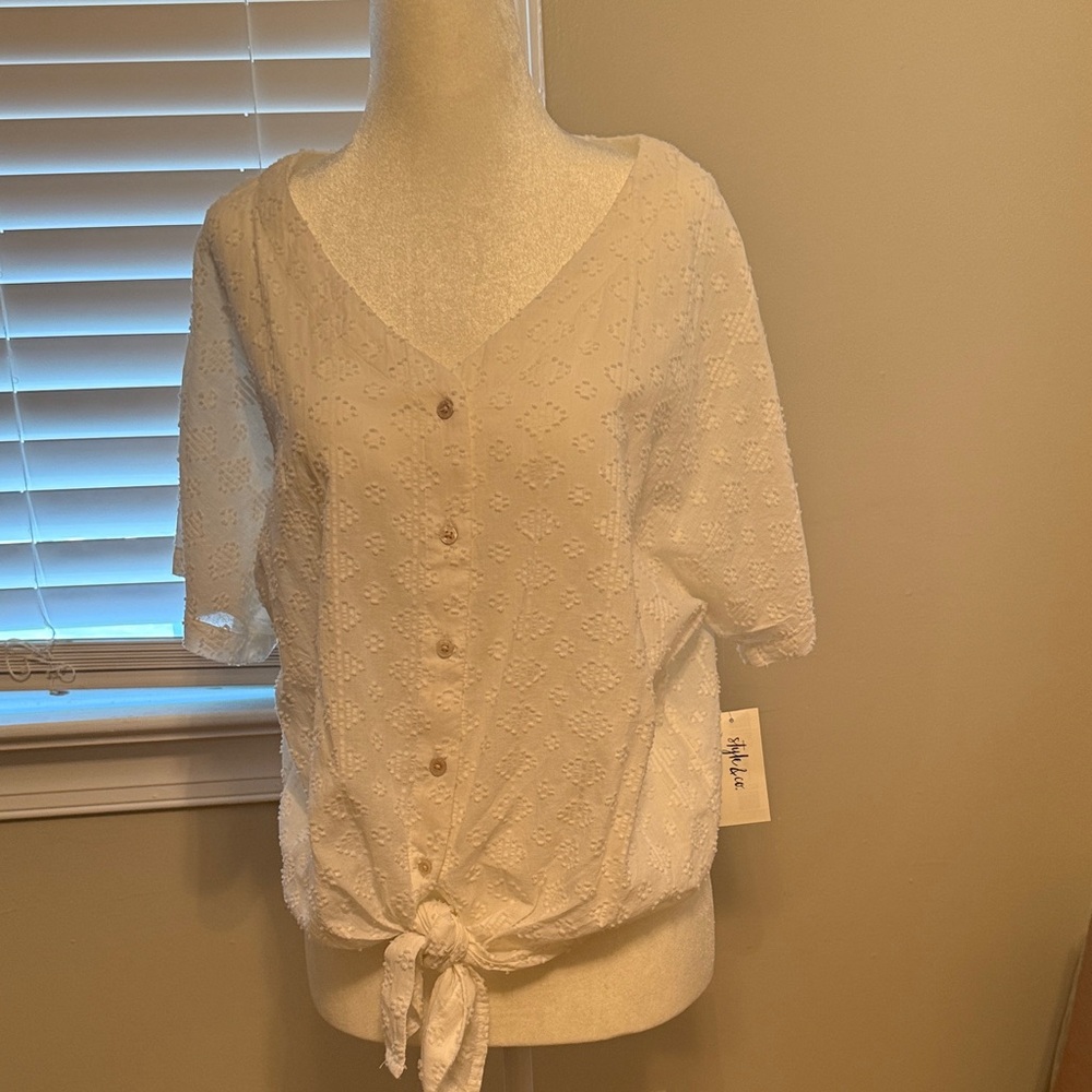 Style & Co. Cream Button-Down Blouse